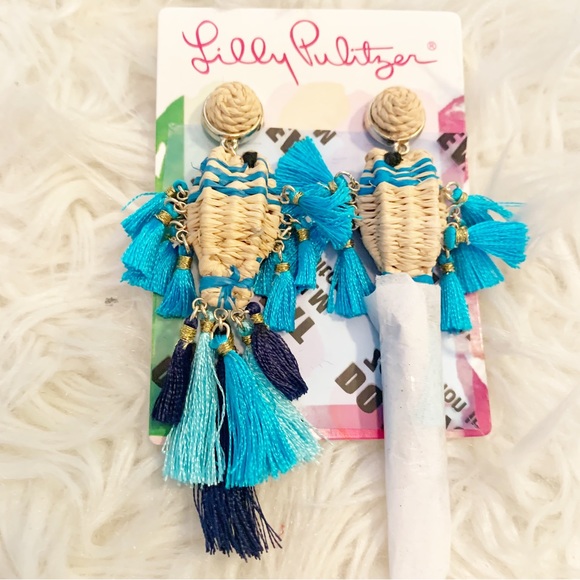 Lilly Pulitzer GWP Fishy Kiss Raffia Silk Tassel Earrings- NWT - Picture 12 of 16